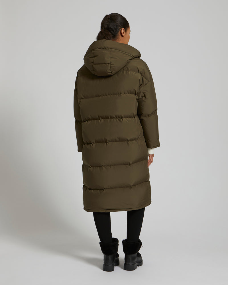 Long reversible down jacket in waterproof technical fabric - khaki - Yves Salomon