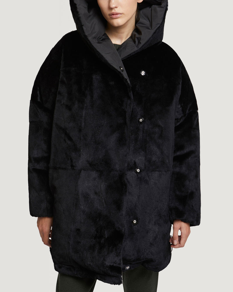 Sheared rabbit fur reversible hooded down jacket-Yves Salomon-Winter sale & boxing day