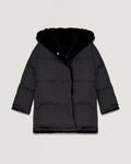 Sheared rabbit fur reversible hooded down jacket