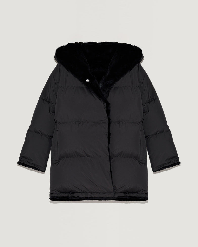 Sheared rabbit fur reversible hooded down jacket-Yves Salomon-Winter sale & boxing day