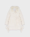 Belted down jacket in waterproof technical fabric with fox and rabbit fur