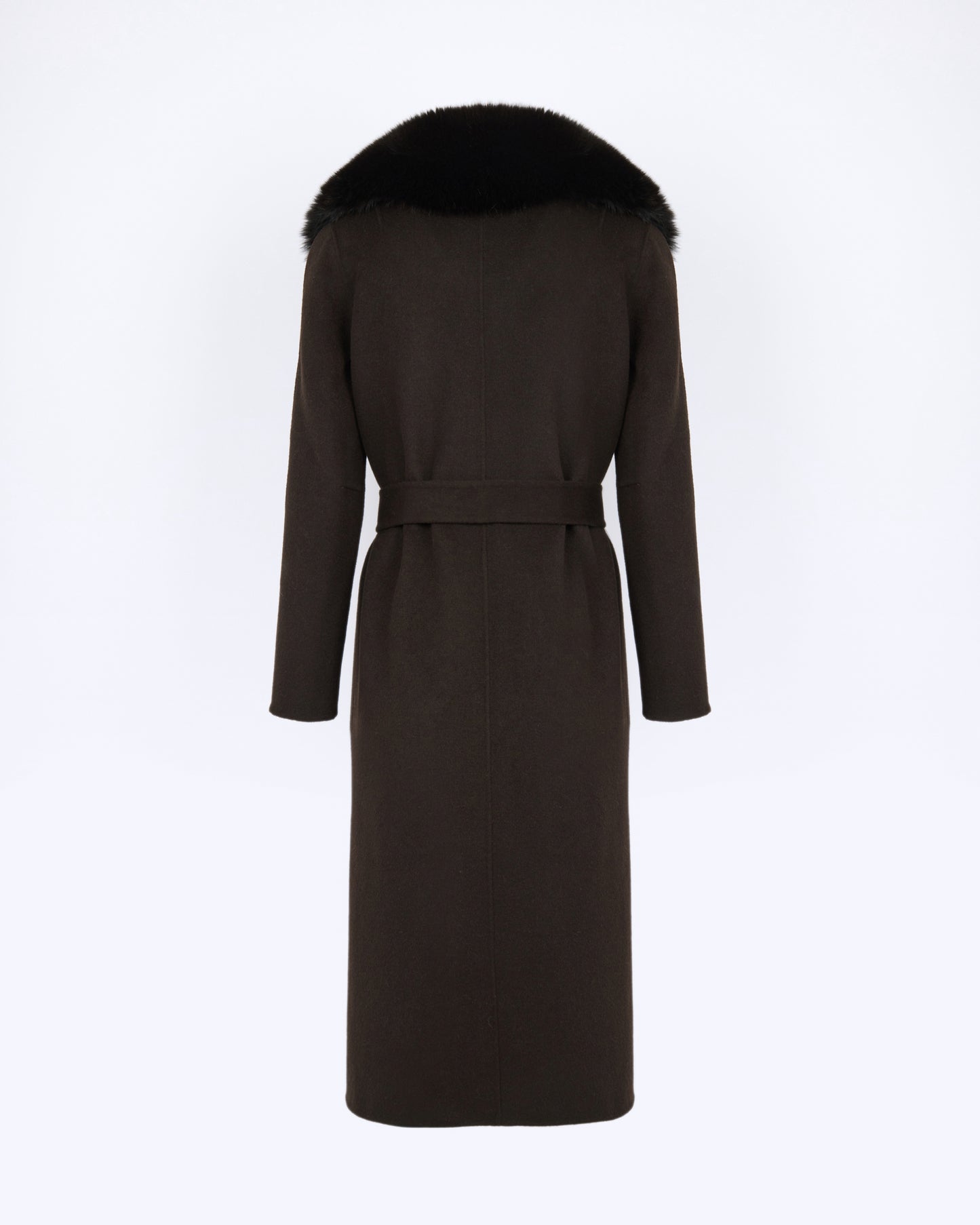 Belted coat in cashmere wool with fox fur collar and lapel - Yves Salomon - New Fall/Winter Collection