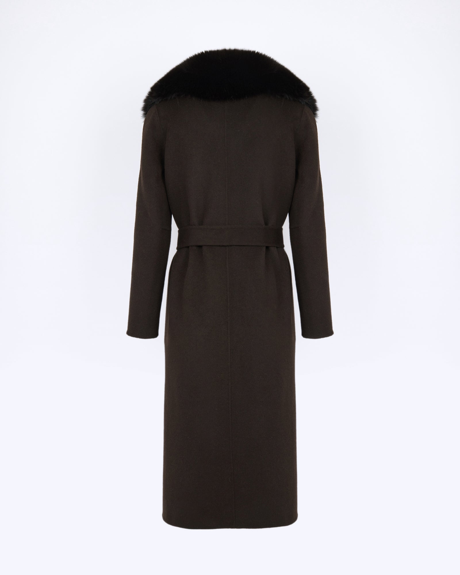 Belted coat in cashmere wool with fox fur collar and lapel - Yves Salomon - New Fall/Winter Collection