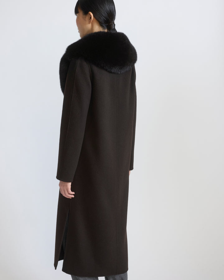 Belted coat in cashmere wool with fox fur collar and lapel - Yves Salomon - New Fall/Winter Collection