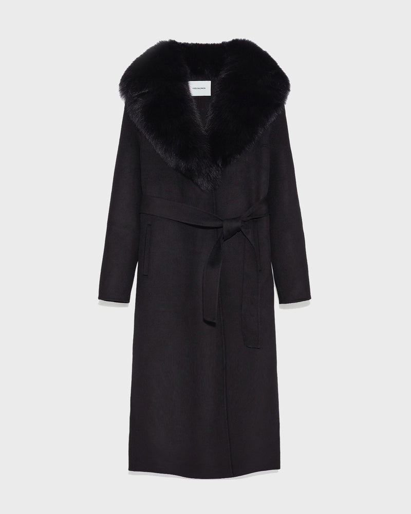 Cashmere Coat Black Wool Coat With Fur Trim Black Wool Coat With