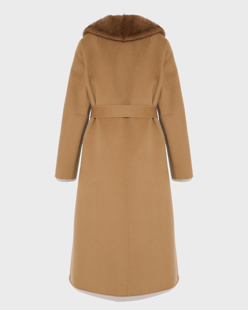 Camel wool coat with fur collar online