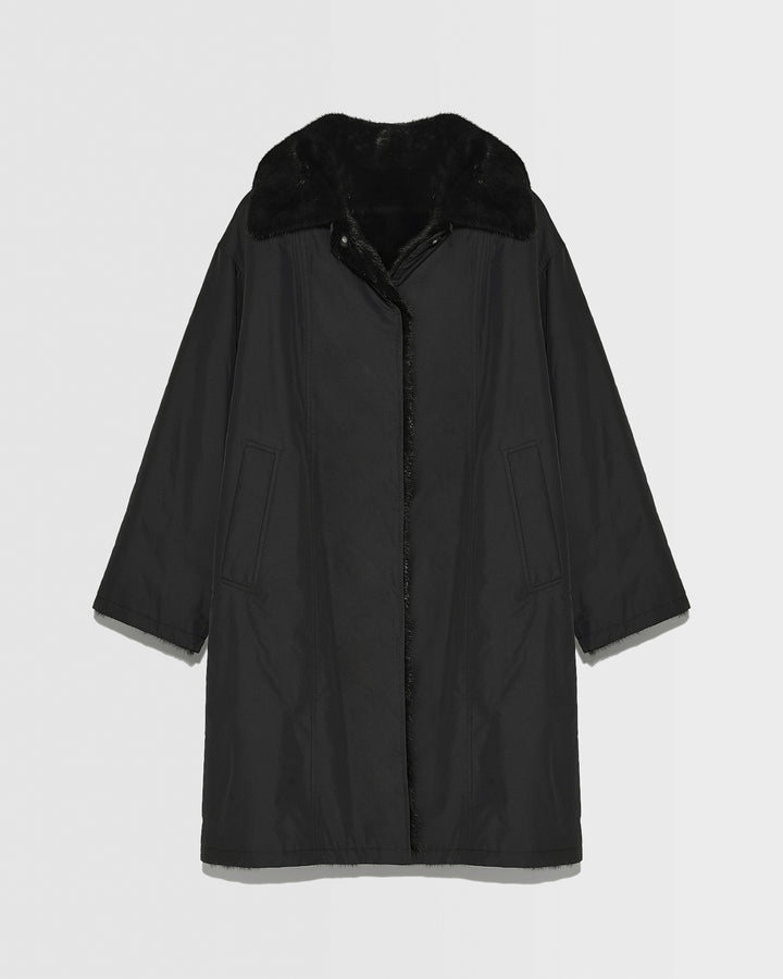 Reversible technical parka with mink fur