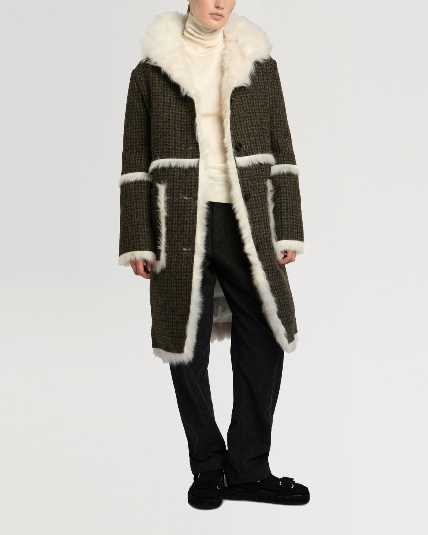 Winter sale & boxing day Yves Salomon -Woollen fabric and shearling hooded coat