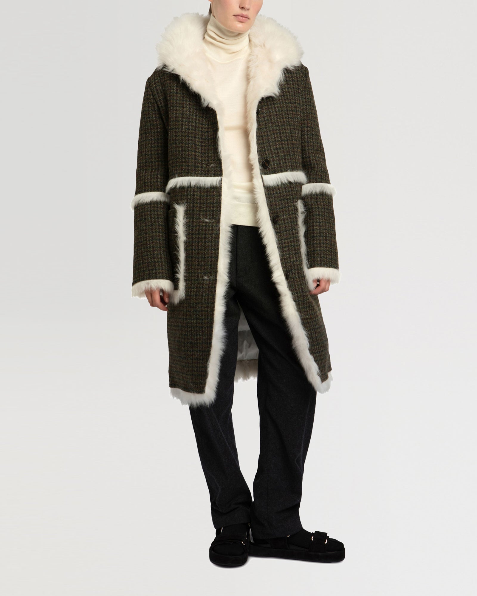 Winter sale & boxing day Yves Salomon -Woollen fabric and shearling hooded coat