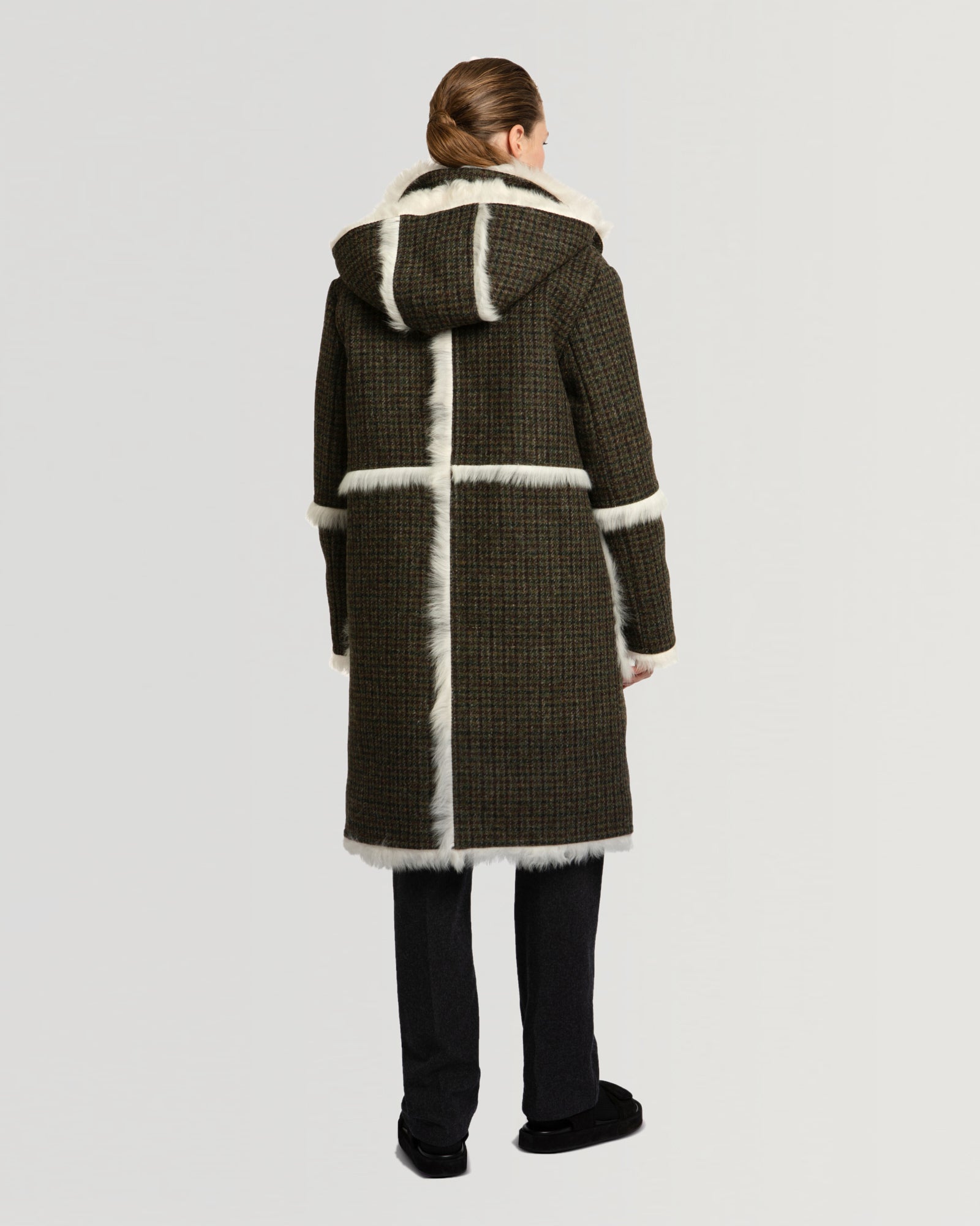 Winter sale & boxing day Yves Salomon -Woollen fabric and shearling hooded coat
