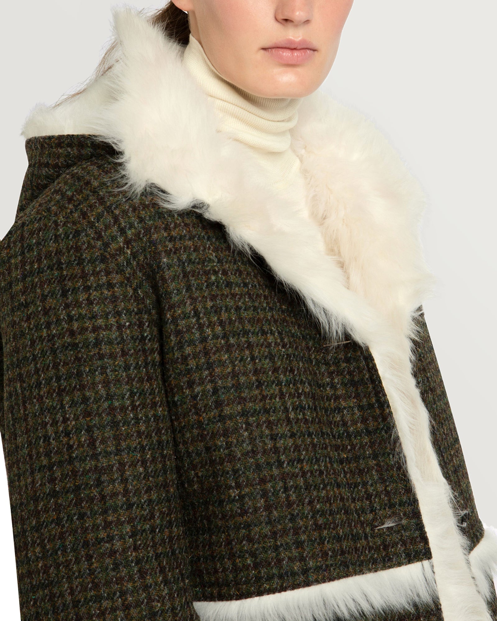 Winter sale & boxing day Yves Salomon -Woollen fabric and shearling hooded coat