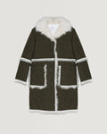 Woollen fabric and shearling hooded coat