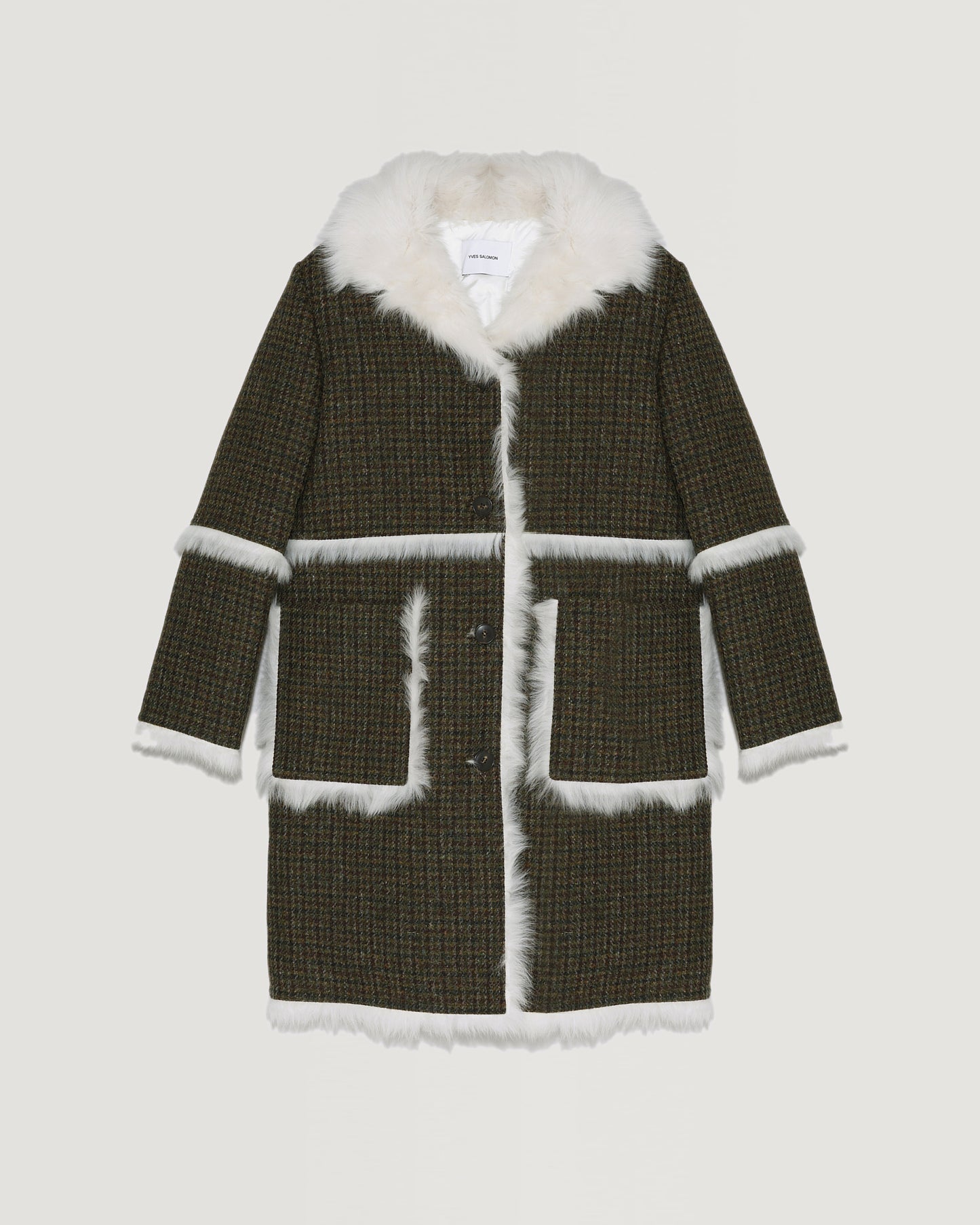 Winter sale & boxing day Yves Salomon -Woollen fabric and shearling hooded coat
