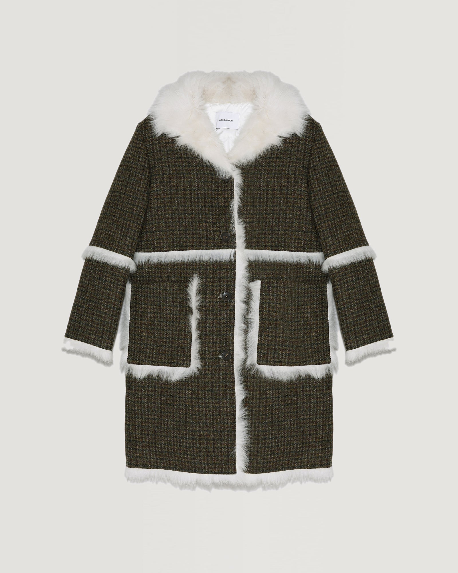 Winter sale & boxing day Yves Salomon -Woollen fabric and shearling hooded coat