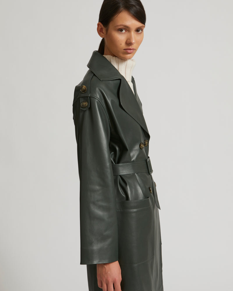 Lambskin leather hot sale trench coat