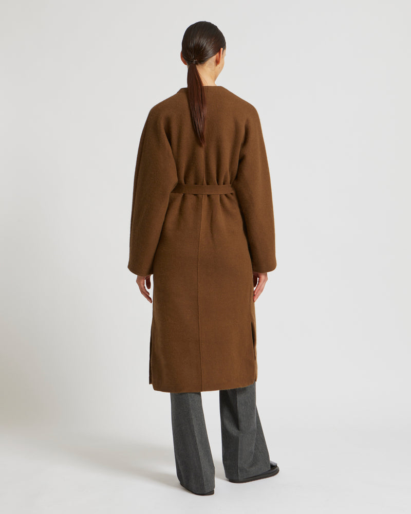 Long knit cardigan with mink fur over-pockets - brown - Yves Salomon