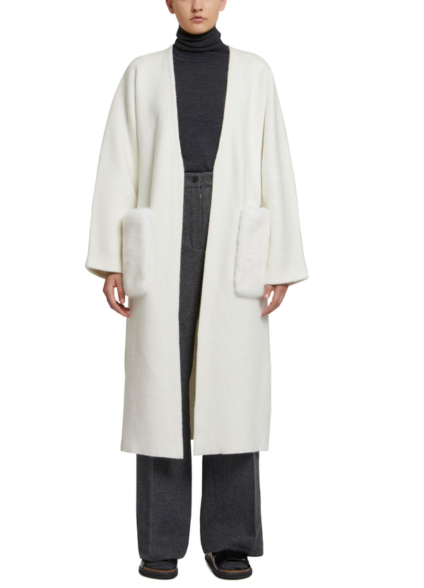 Long knit cardigan with mink fur over-pockets