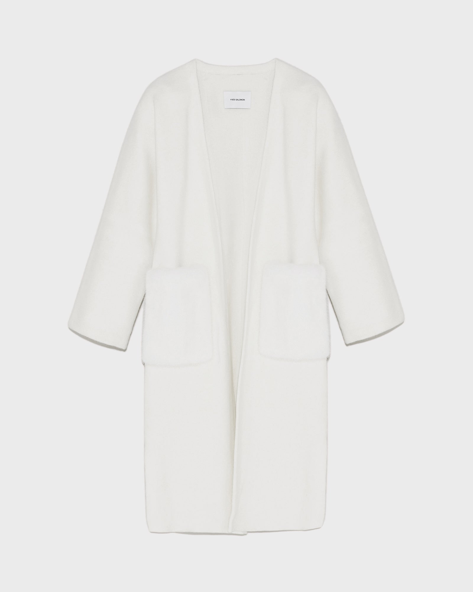 Long knit cardigan with mink fur over-pockets - white - Yves