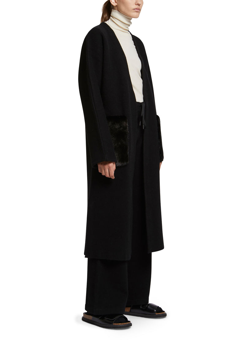 Long knit cardigan with mink fur over-pockets