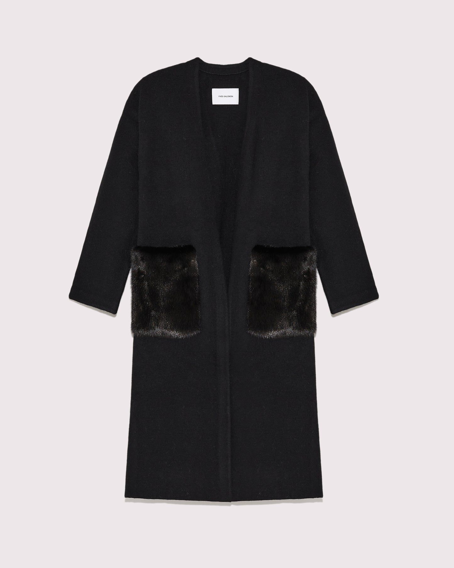 Long knit cardigan with mink fur over-pockets-Yves Salomon-Winter sale & boxing day