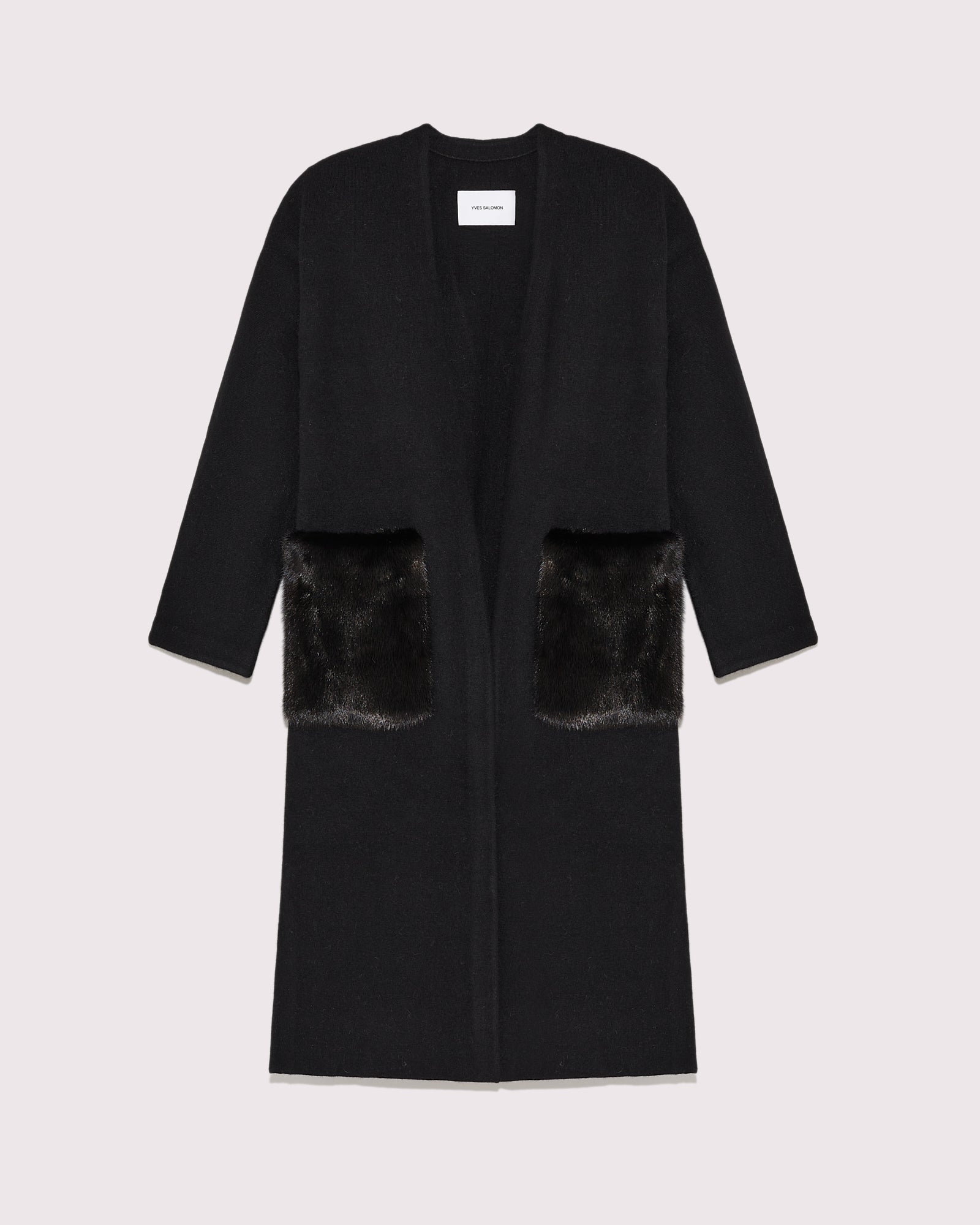 Long knit cardigan with mink fur over-pockets-Yves Salomon-Winter sale & boxing day
