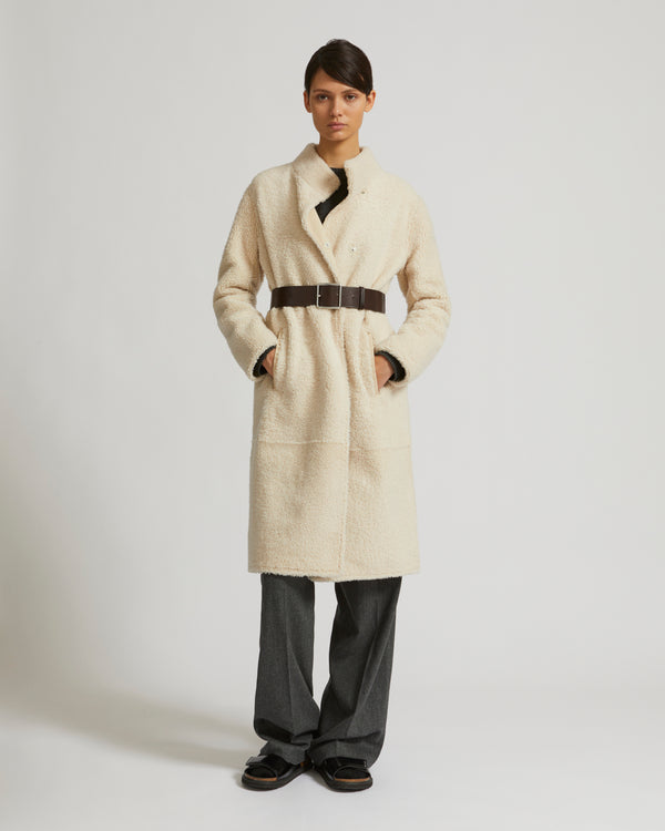 Long coat in merinillo wool - white - Yves Salomon