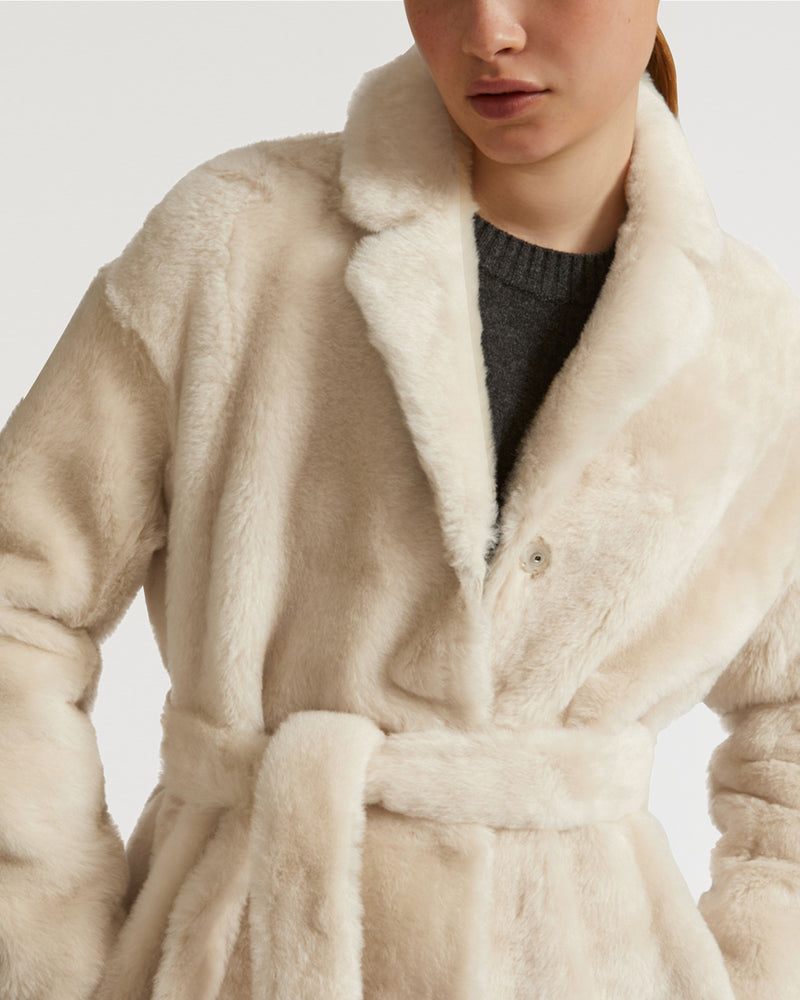 Belted shearling coat