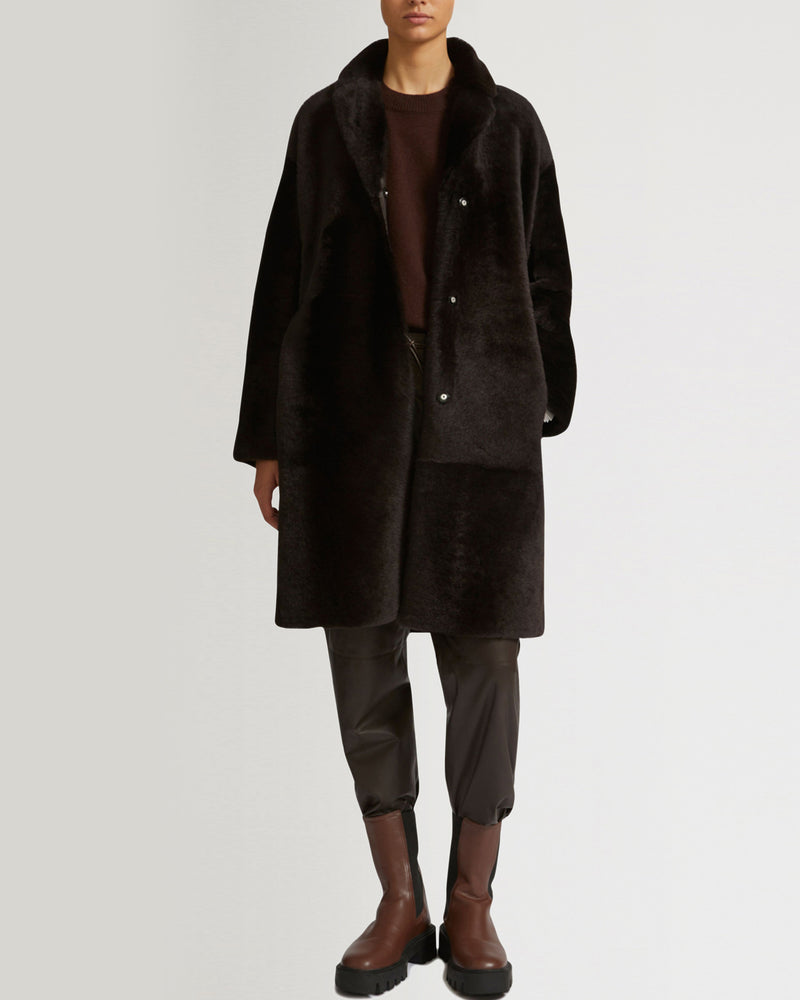 Belted shearling coat