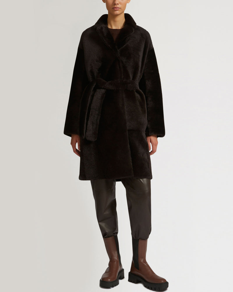 Belted shearling coat