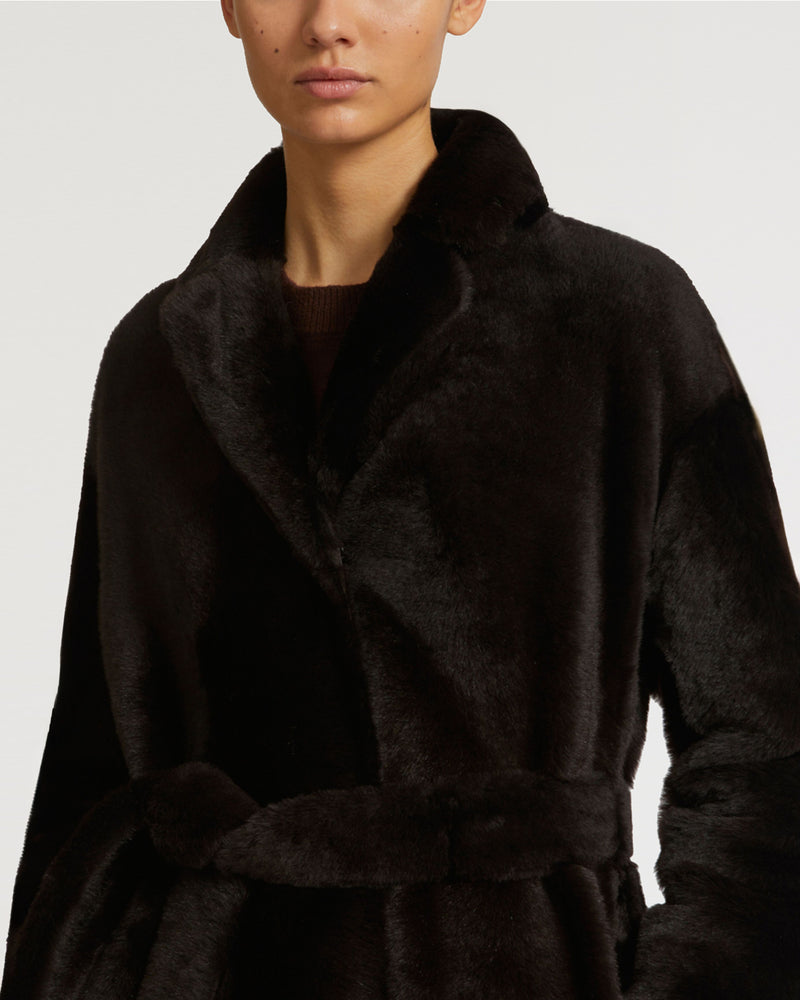 Belted shearling coat