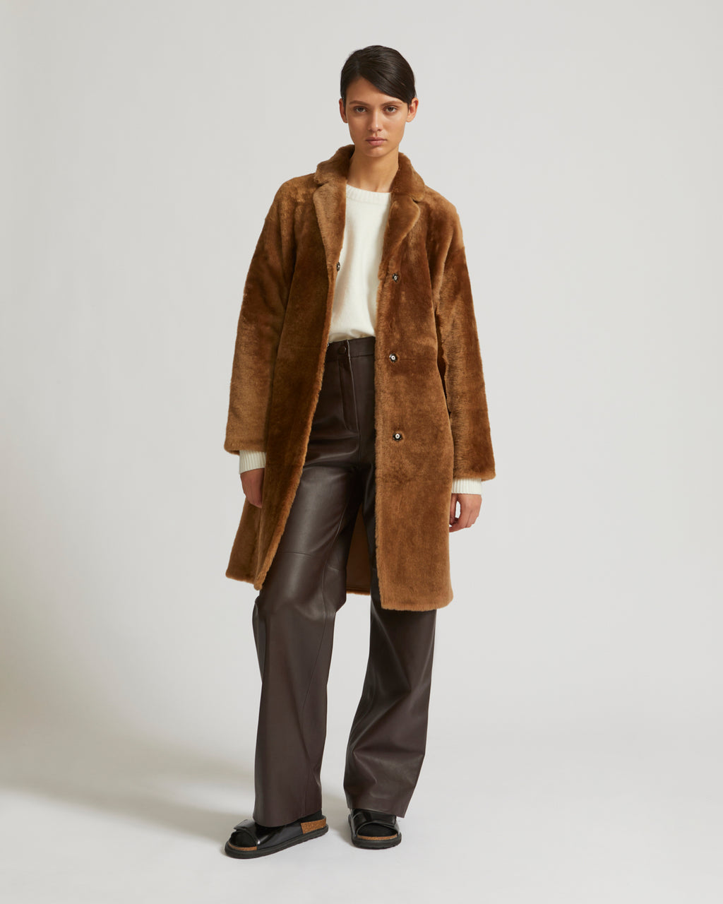 Belted shearling coat - brown - Yves Salomon – Yves Salomon US