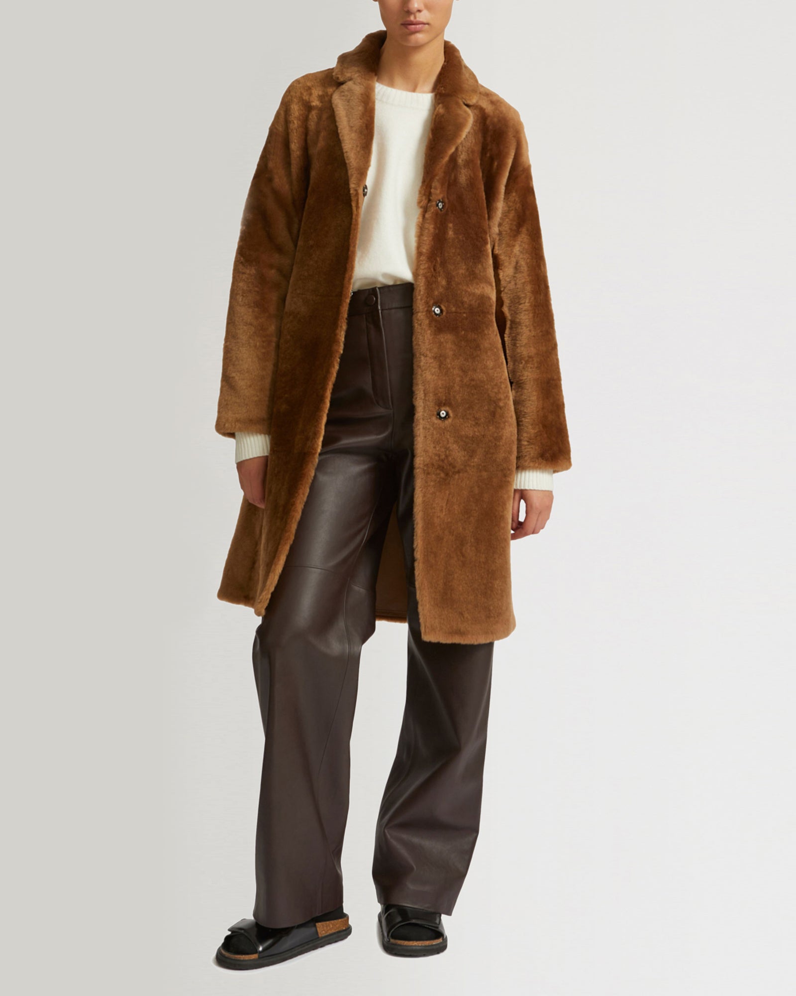 Belted shearling coat - camel - Yves Salomon – Yves Salomon US