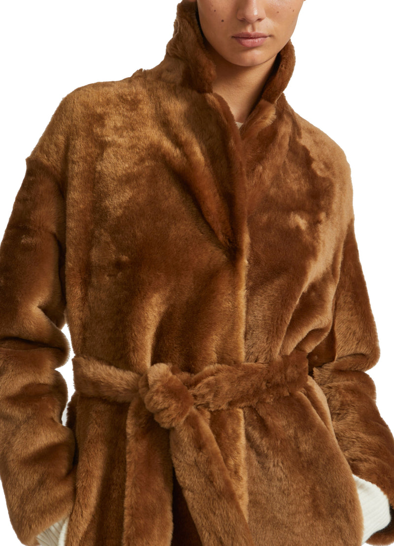 Belted shearling coat