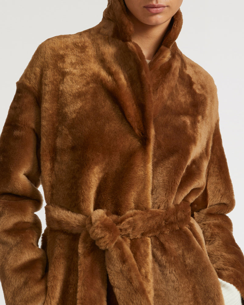 Belted shearling coat