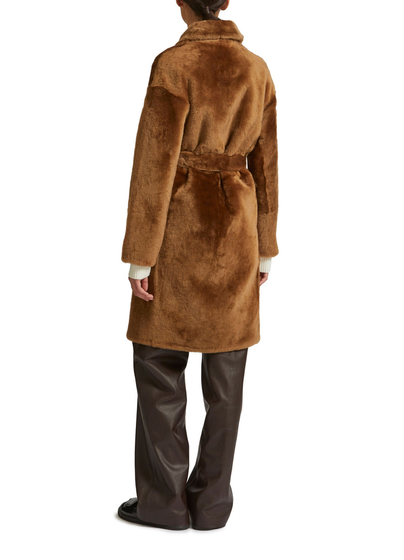 Belted shearling coat