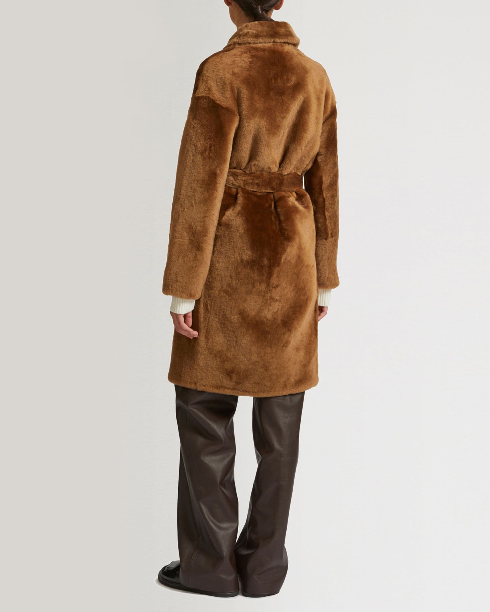 Belted shearling coat - camel - Yves Salomon – Yves Salomon US