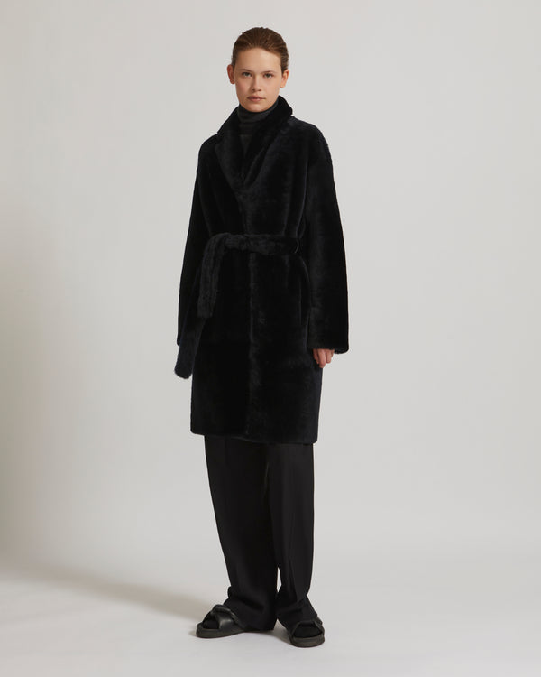 Belted shearling coat
