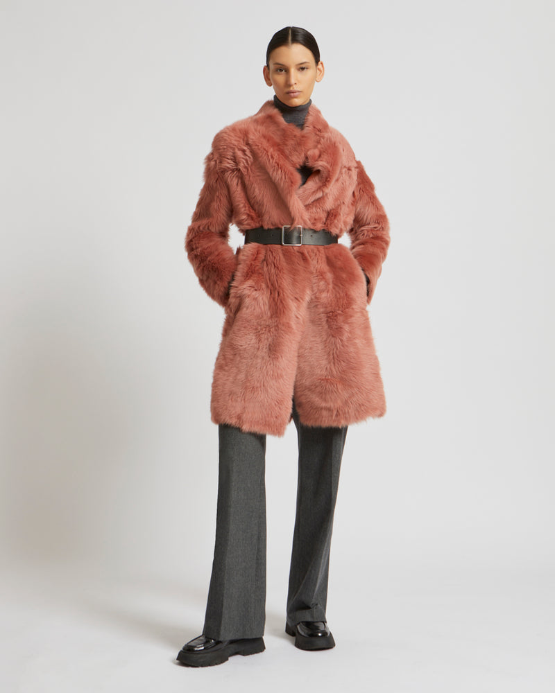 Reversible belted coat in Toscana lambskin - pink - Yves Salomon