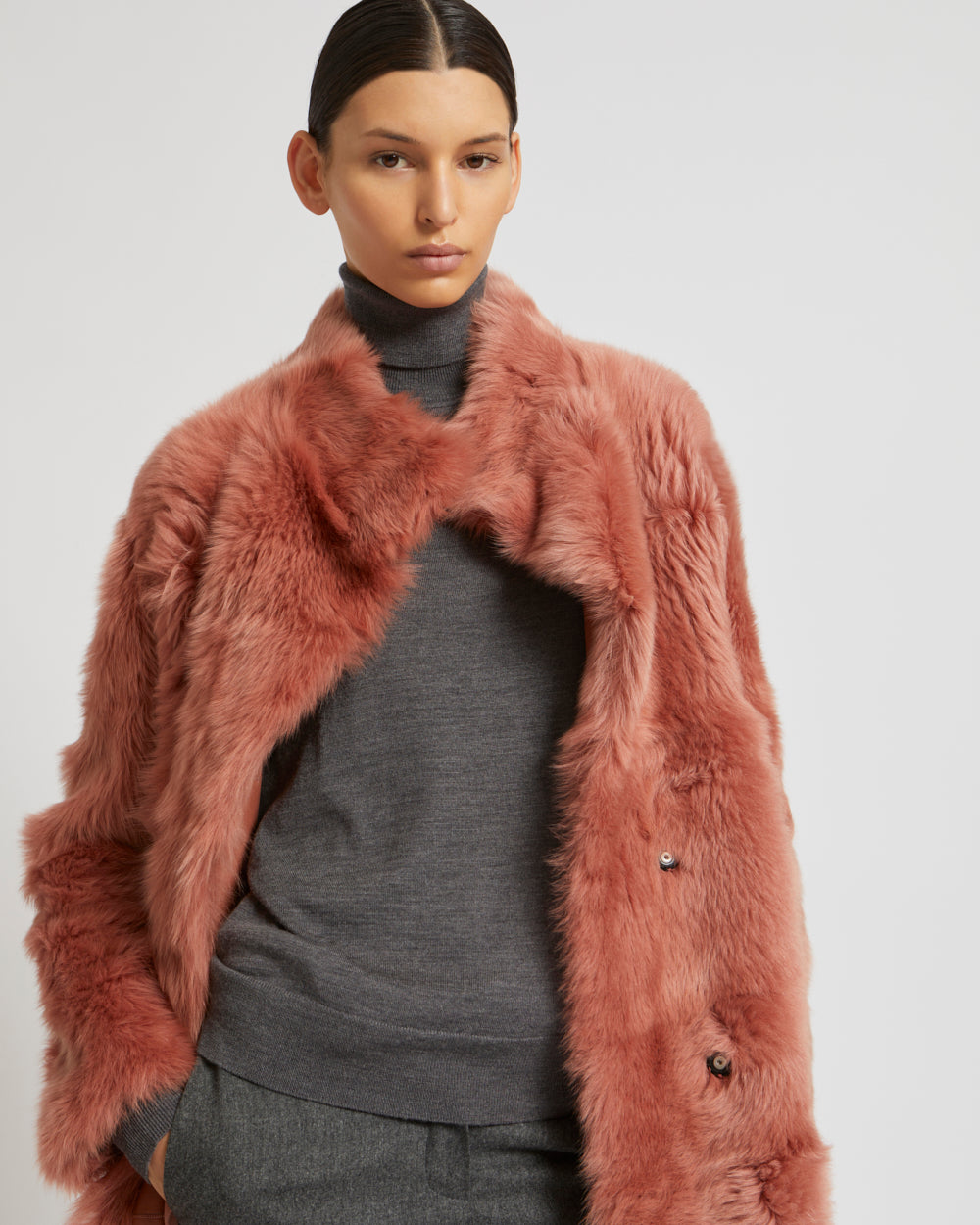 Reversible belted coat in Toscana lambskin - pink - Yves Salomon