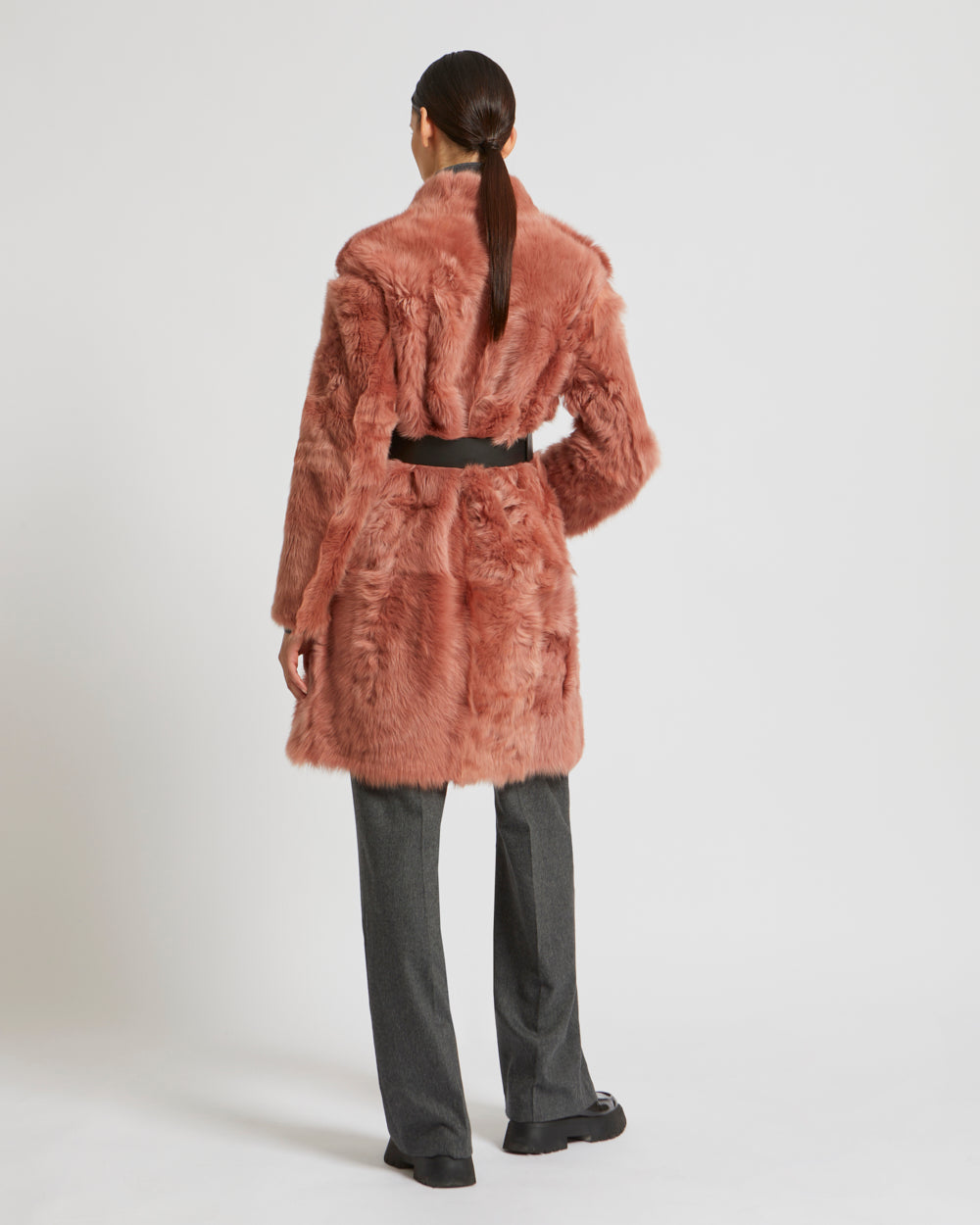 Reversible belted coat in Toscana lambskin - pink - Yves Salomon