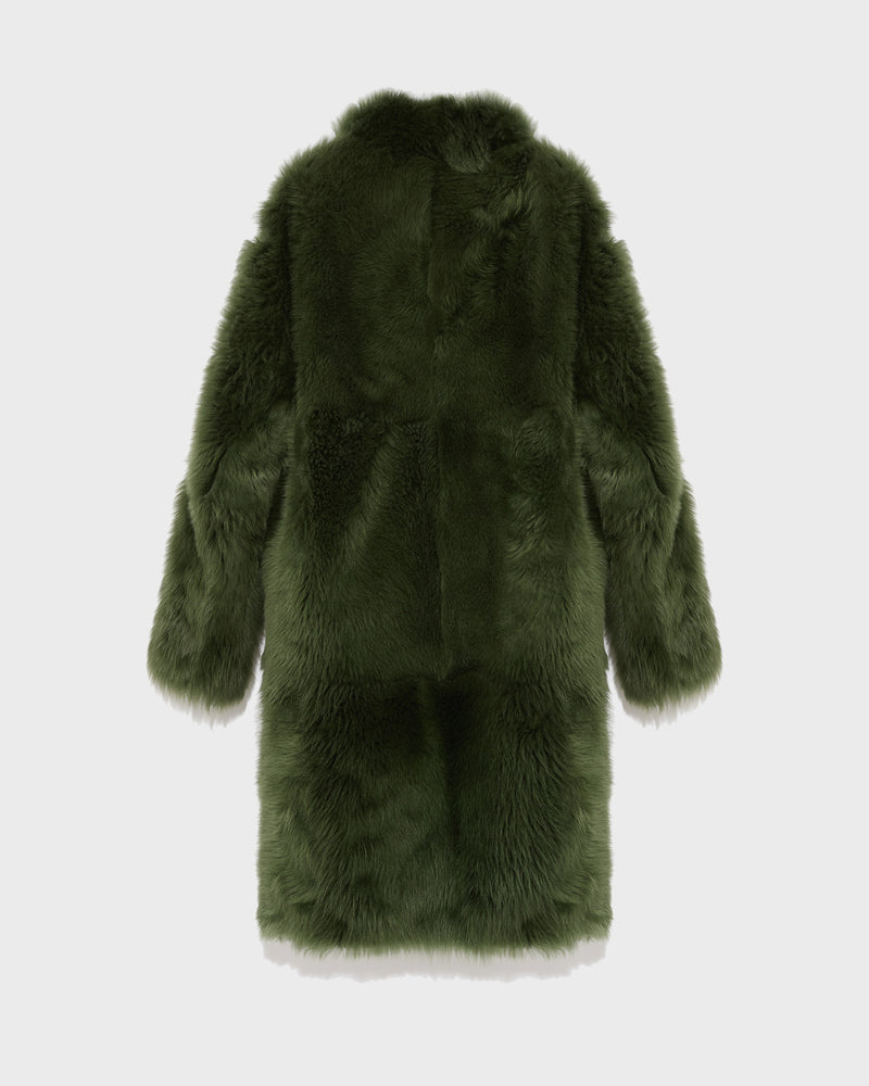 Reversible belted coat in Toscana lambskin - green - Yves Salomon