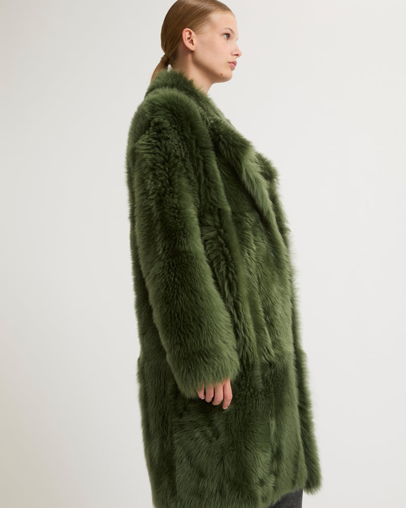 Reversible belted coat in Toscana lambskin - green - Yves Salomon