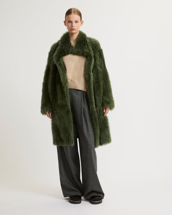 Reversible belted coat in Toscana lambskin - green - Yves Salomon