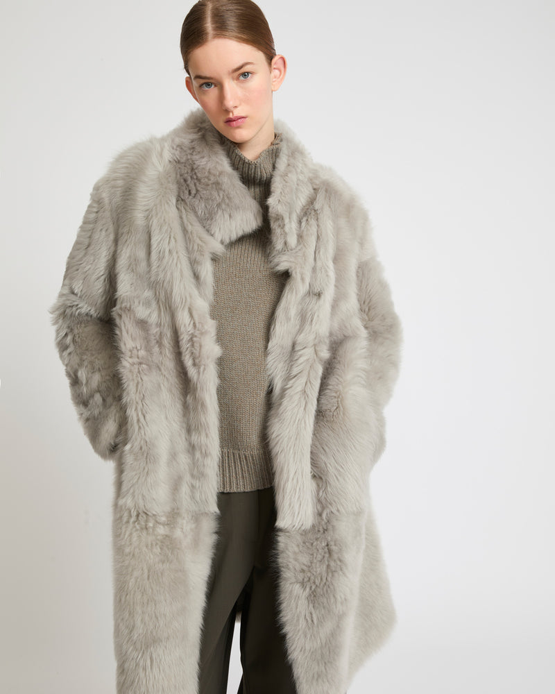 Reversible belted coat in Toscana lambskin - grey - Yves Salomon