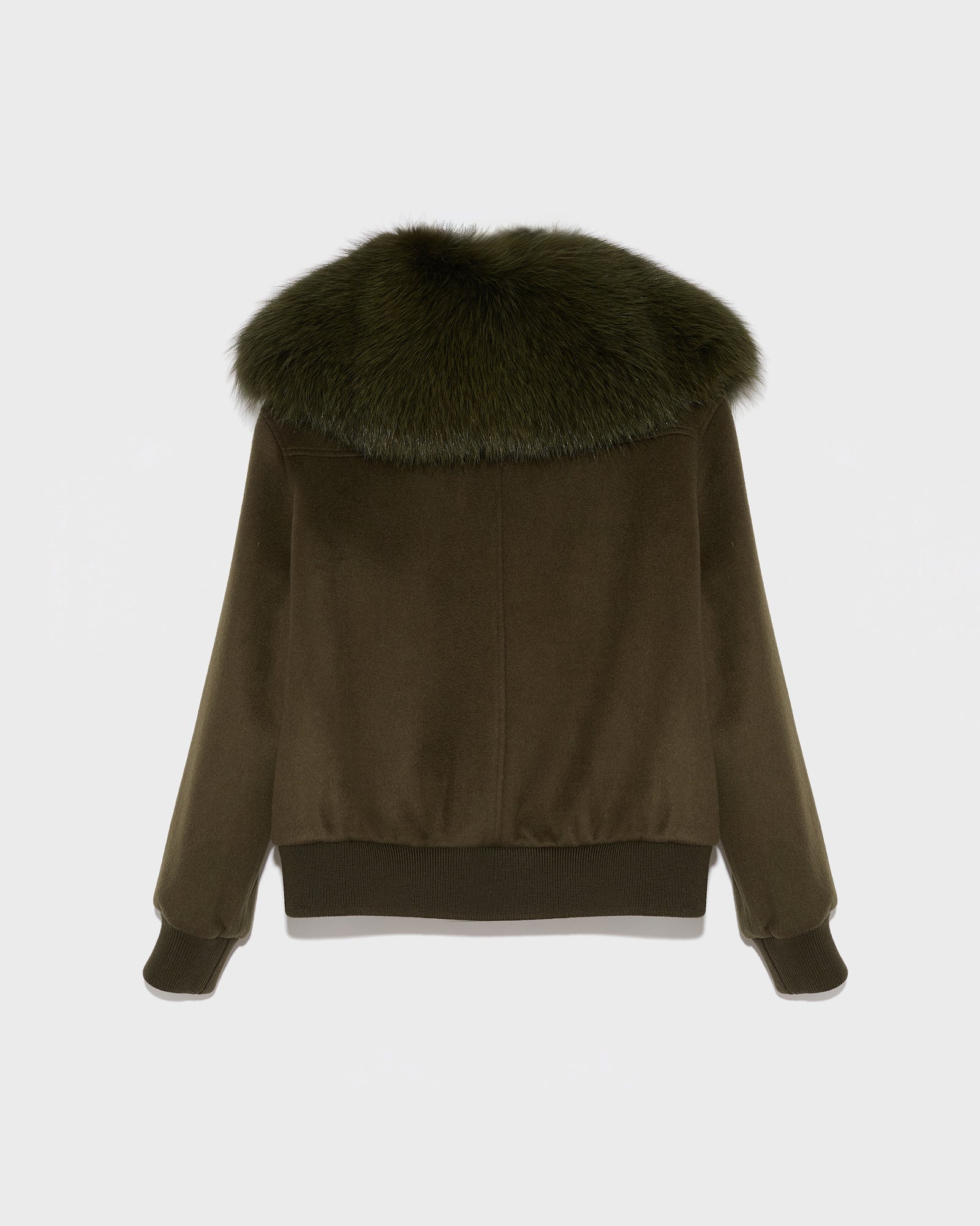 Cropped jacket in cashmere wool with fox fur collar - khaki - Yves