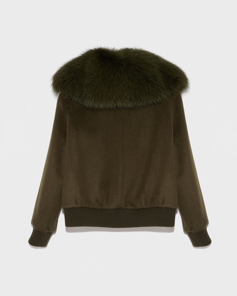 Jacket in Cashmere wool & fox fur - Khaki