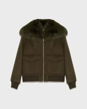 Cropped jacket in cashmere wool with fox fur collar