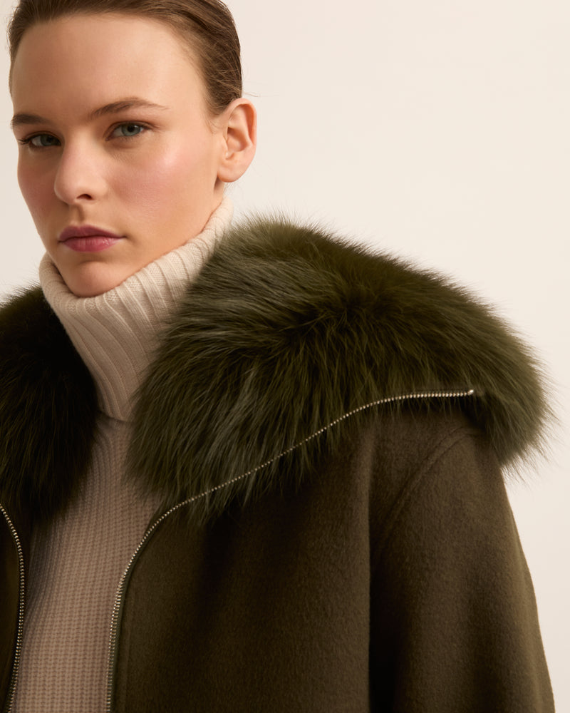 Jacket in Cashmere wool & fox fur - Khaki