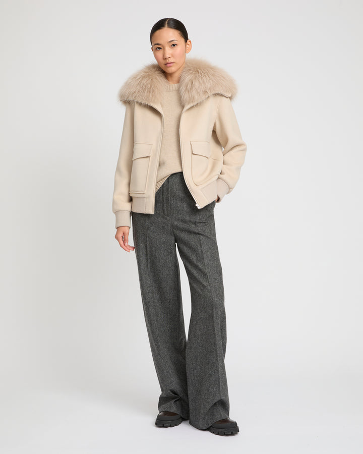 Cropped jacket in cashmere wool with fox fur collar -Yves Salomon