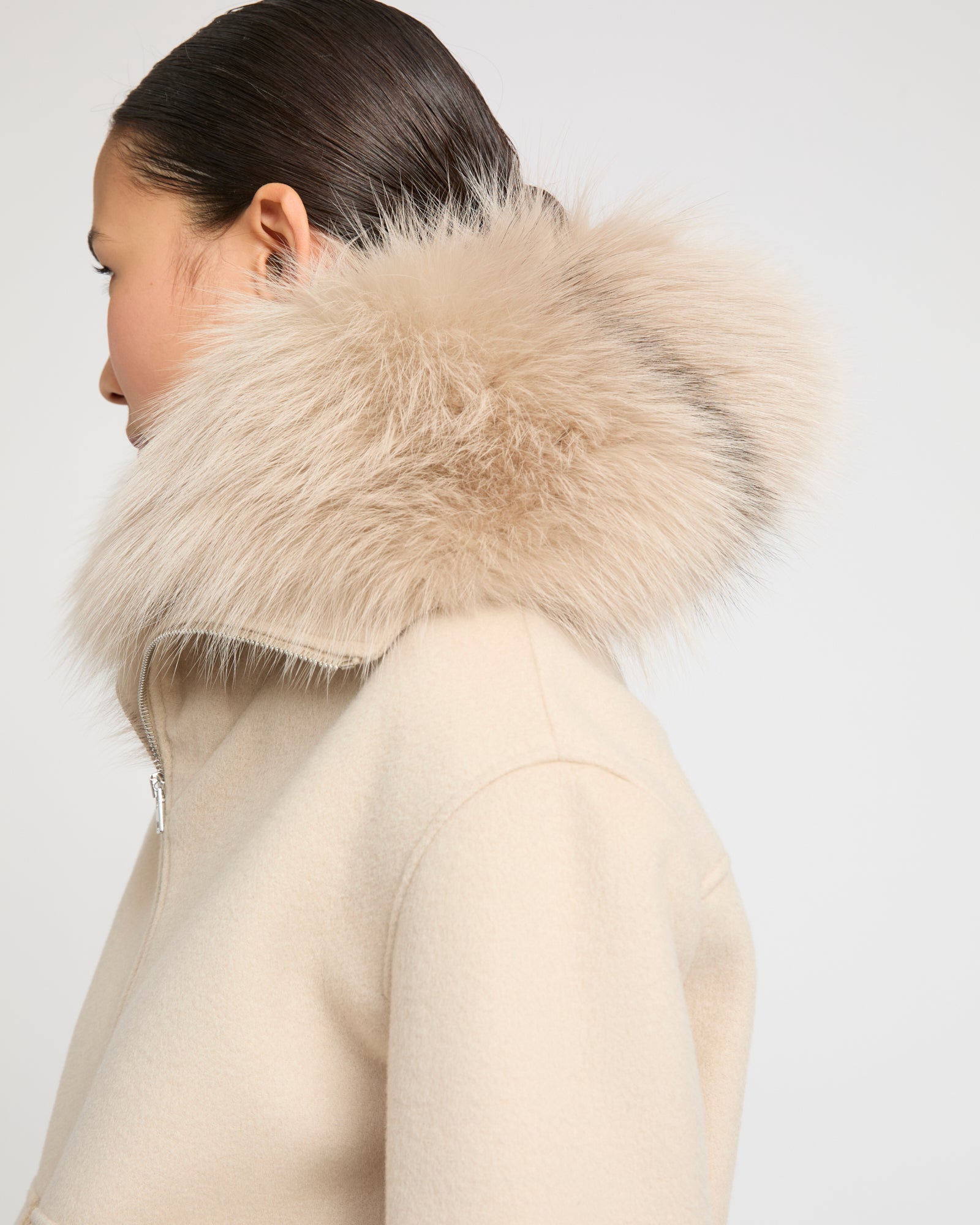 Cropped jacket in cashmere wool with fox fur collar -Yves Salomon